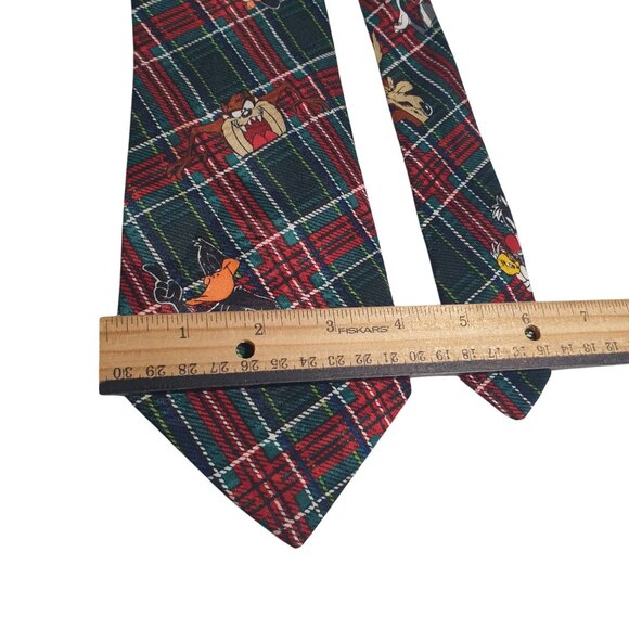 Looney Tunes Character Tie Plaid Design 1994 Taz Sylvester Tweety Bugs Coyote - Picture 3 of 5